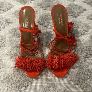 Aquazzura Red Fringe Heels